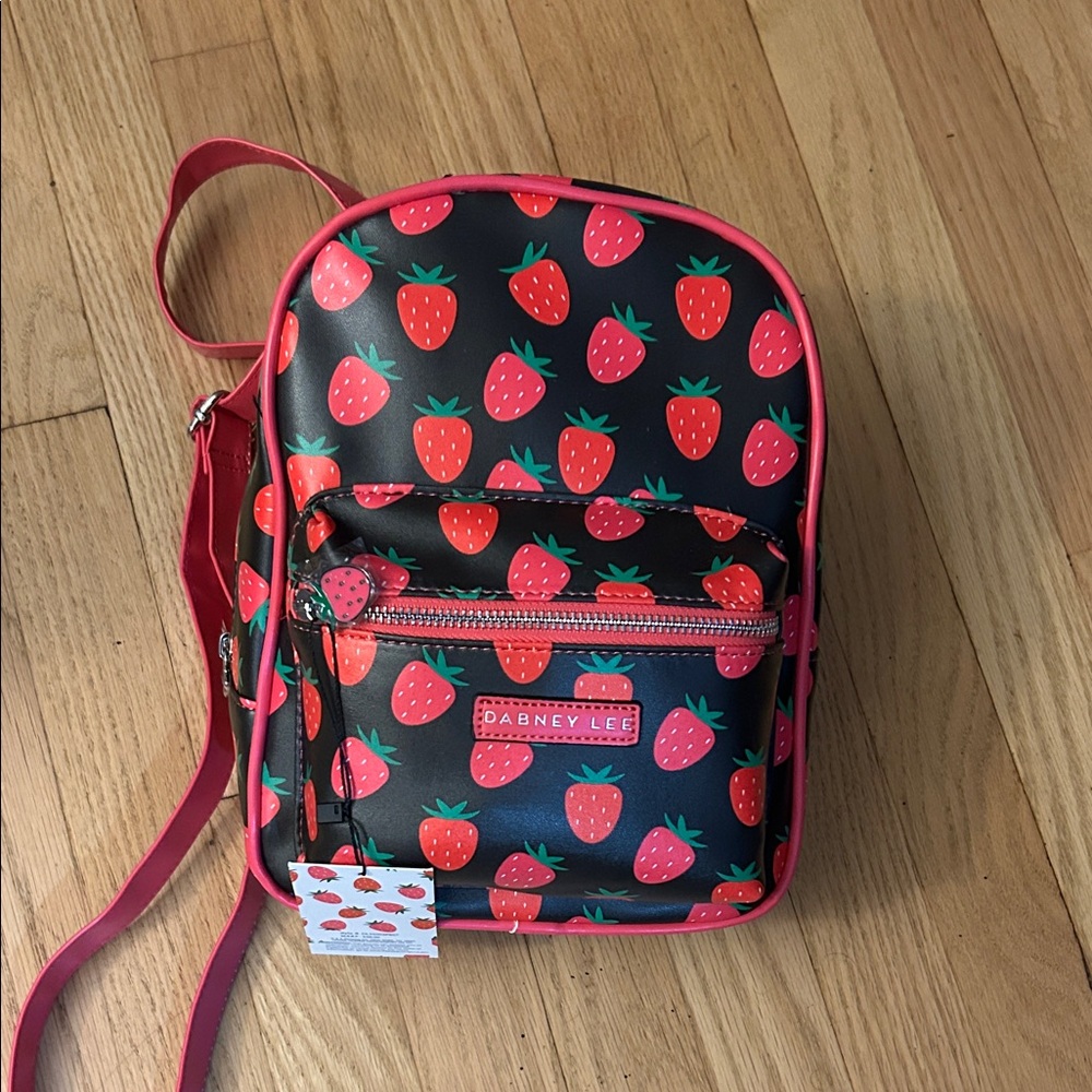 Dabney Lee Strawberry Patterned backpack purse in Black , pink and red